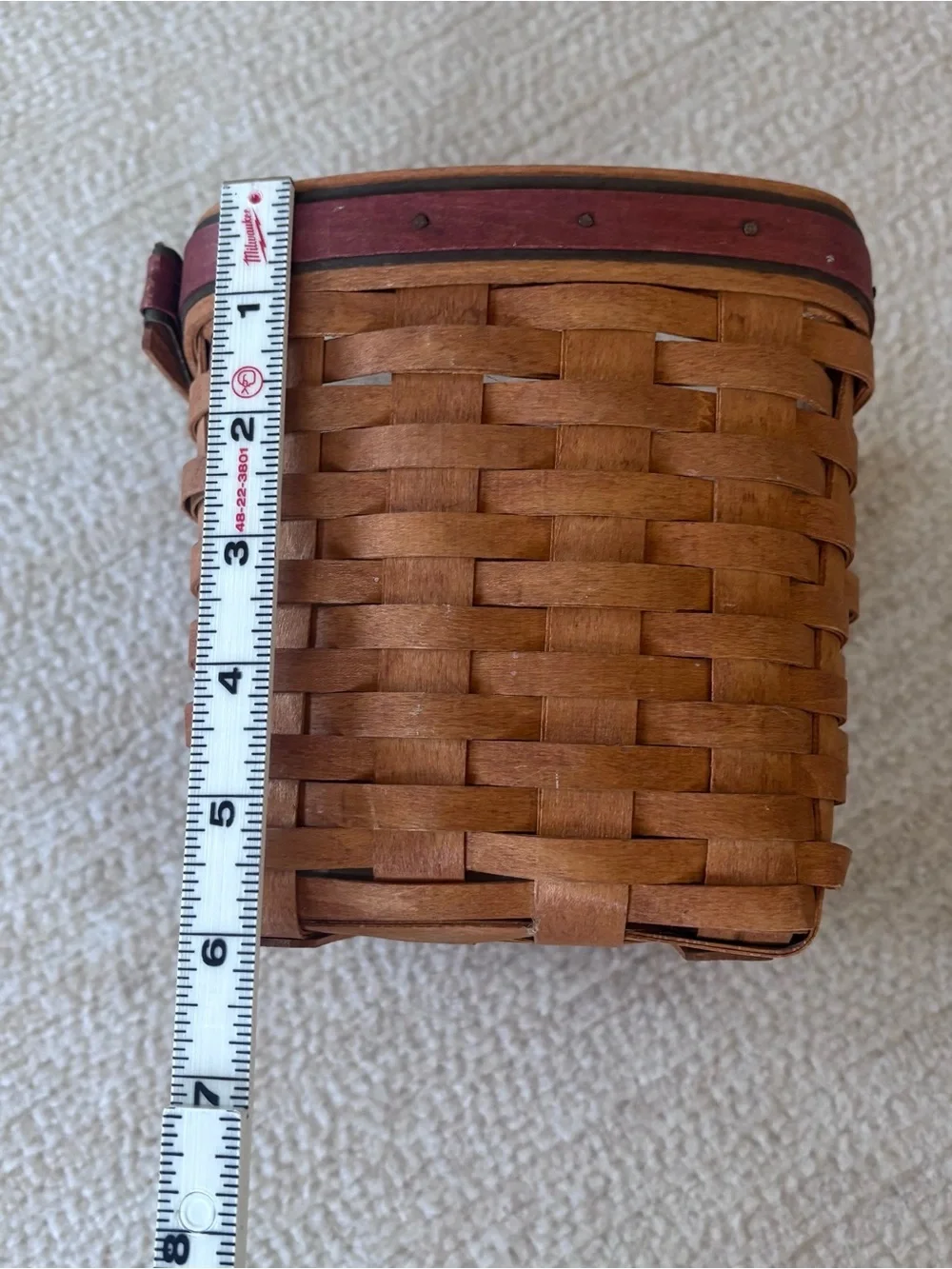 Longaberger Brown Woven Square Basket with Red Accent Trim